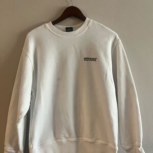 Stussy White Crewneck Sweatshirt with Small Black Logo